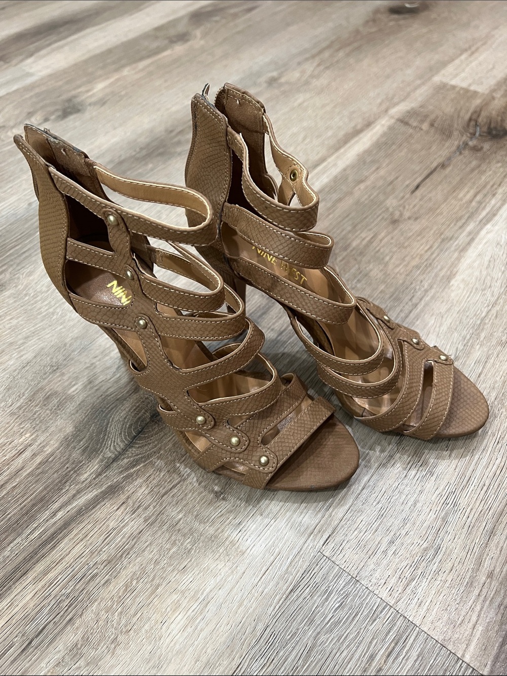 Nine West Tan Strappy Gladiator High-Heel Sandals